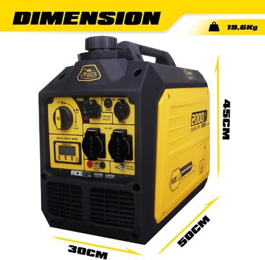 Інверторний генератор Aceup Energy 2000 Вт, бензиновий генератор з 230 В, 12 В, USB, цифровим дисплеєм, для кемпінгу на свіжому повітрі, супер тихий портативний 4-тактний інверторний бензиновий генератор потужністю 19,6 кг, потужністю 2000 Вт з інтелектуа