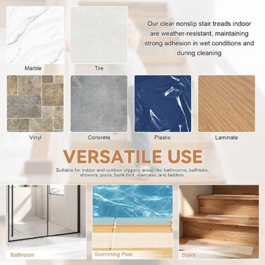 Прозорі нековзні сходинки для внутрішніх дерев&39яних сходів, упаковка з 15 шт. , 10 x 81 см, прозорі нековзні сходинки, водонепроникна стрічка для собак, дітей та домашніх тварин