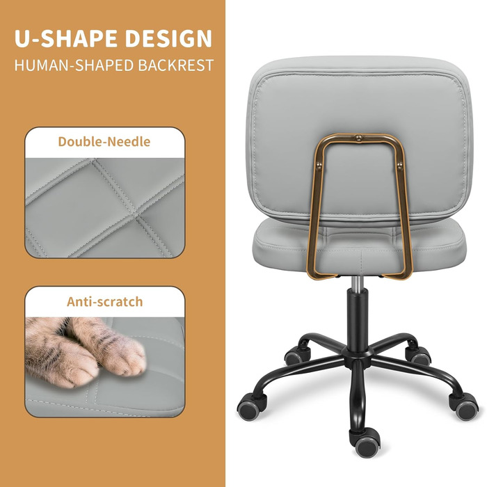Офісне крісло Leader Accessories, регульоване по висоті офісне крісло, ергономічне поворотне крісло без підлокітників, крісло для домашнього офісу із середньою спинкою, поворотне офісне крісло, вантажопідйомність до 120 кг, світло-сіре, 86 x 55 см