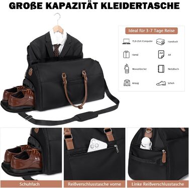 Сумка для одягу Дорожня сумка Suit Bag Сумка для одягу Сумка для одягу з відсіком для взуття Вологе відділення 3 в 1 Підвісна складна сумка для костюма Дорожня сумка для чоловіків, жінок, подорожей, бізнесу Чорна сумка для одягу Дорожня сумка Чорна Сумка 