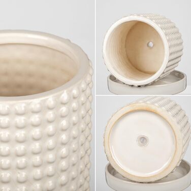 Набір із 2 керамічних квіткових горщиків, 15 см 11 см, з бульбашками та дренажними отворами, сині квіткові горщики з перловим дизайном, декоративні кімнатні квіткові горщики, підходять для кактусів та ампельних рослин, білий-2