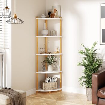 Кутова полиця Ruichang, стояча, 5 ярусів, книжкова полиця, окремостояча полиця, полиця для зберігання, складська полиця для кухні, ванної кімнати, вітальні, офісу, 143,5 x 29 x 29 см, біла