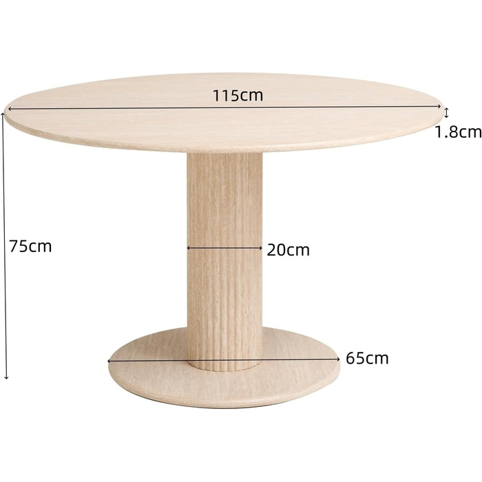 Круглий обідній стіл з циліндричними ніжками, під мармур, сучасний мінімалістичний обідній стіл для вітальні або кухні, 115 x 115 x 75 см Жовтий травертин