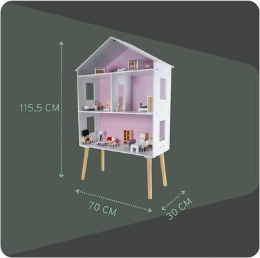 Дерев&39яний ляльковий будиночок "Бандити та ангели", білий та рожевий, сучасна вілла, вік 3, висота 115,5 см включає 47 предметів меблів ляльковий будиночок іграшка для ляльок, висота 115 см