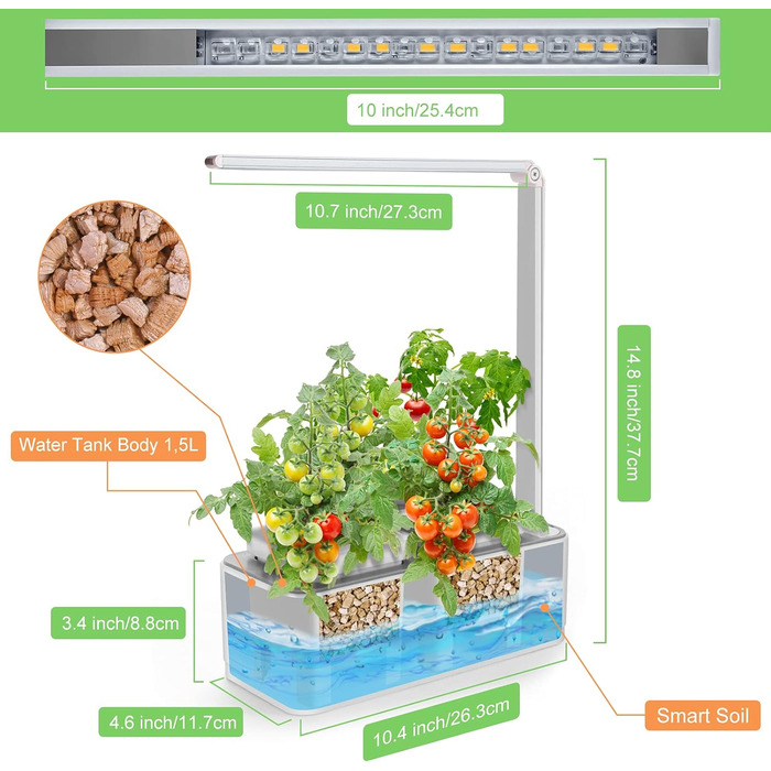 Гідропонні системи культивування зі світлодіодною лампою для рослин - автоматичний таймер для проростання - сигналізація нестачі води, вирощуйте власні ароматичні трави вдома (білий)
