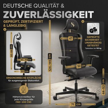 Ергономічне офісне крісло запатентоване 3D-з&39єднання сидіння Робоче крісло, 100 індивідуальне регулювання Ергономічне офісне крісло Комп&39ютерне крісло Обертове крісло, вантажопідйомність 150 кг, чорне Legatus Plus