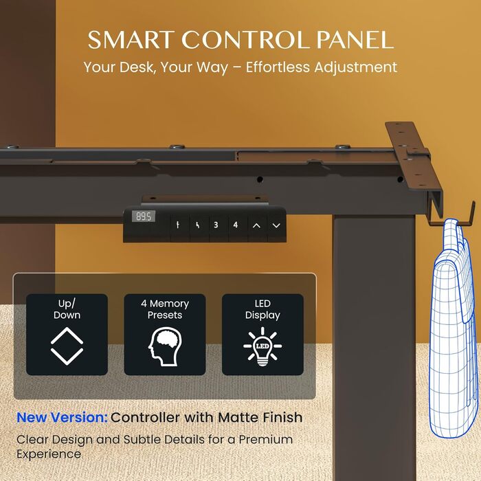 Каркас столу FLEXISPOT з регулюванням висоти, електричні ніжки столу з 2 двигунами, світлодіодним індикатором висоти та 4 функціями пам&39яті, включаючи 2 гачки та органайзер для кабелів, чорний. Каркас столу E1 PRO нова версія, благородний чорний.