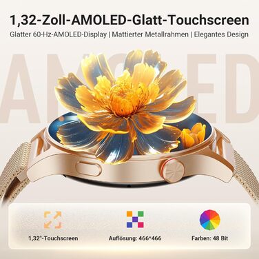 Розумний годинник для чоловіків та жінок, круглий дизайн з функцією телефону - 1,32-дюймовий AMOLED-дисплей, фітнес-годинник з більш ніж 110 спортивними режимами та водонепроникністю 3 атм, сумісний з iOS/Android, крокомір з пульсометром, монітор сну - ро