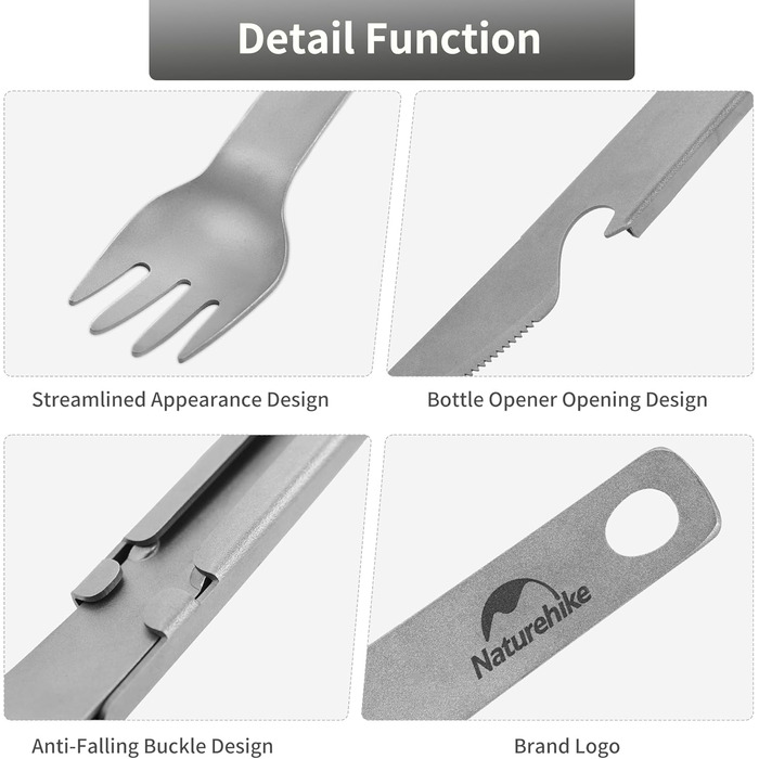 Посуд Naturehike з чистого титану, обладнання для пікніка, ніж, виделка, ложка, відкривачка для пляшок, дорожній посуд, посуд для вулиці, лише 40 г