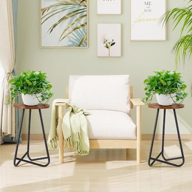 Кругла підставка для рослин HDANI 50 см, підставка для квітів, полиця для рослин з дерева та металу, сучасна полиця для кімнатних рослин для вітальні, балкону та офісу, чорний рустикальний коричневий 50 см