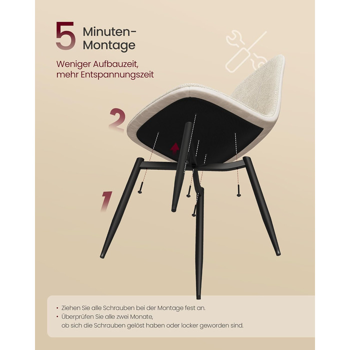 Комплект обідніх стільців з 4 шт. , кухонний стілець, м&39який стілець, металеві ніжки, регульовані ніжки, легкий догляд, тканина шенил, ПУ з візерунком у льодовиковому стилі, кремово-білий KDC188W01 Комплект з 4 шт. кремово-білий