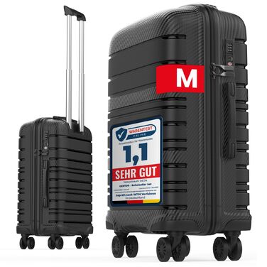 Валіза GENTOR для ручної поклажі M 54x37x20 см Легка дорожня валіза на колесах з TSA-замком Чемодан-тролей з карбоновим дизайном Жорсткий корпус, 39 л Ручна поклажа в літак, для подорожей (Чорний) M Чорний