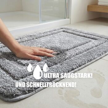 Килимок для ванної HELLSER KIRA Нековзний килимок для ванної, який можна прати М&39який килимок для ванної з мікрофібри Поглинаючий та швидковисихаючий Сертифікований килимок для ванної Oeko-TEX для підлоги з підігрівом Сірий 50x80 см (прямокутний)