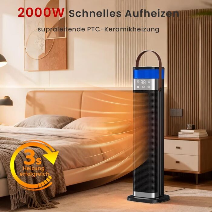 Тепловентиляторний обігрівач потужністю 2000 Вт із зволожувачем, енергозберігаючий та тихий керамічний баштовий обігрівач 70 з пультом дистанційного керування, 3 режими, 12-годинний таймер для вітальні, спальні та офісу