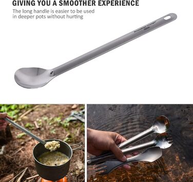 Безмежний посуд для відпочинку Voyage Титанова ложка з довгою ручкою Ультралегкі столові прибори для кемпінгу Ti1509b