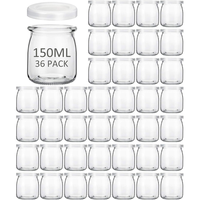 Банки для йогурту з кришками 150 мл, десертні банки з кришкою, йогуртові горщики з кришками для йогурту, десерту, пудингу, молока, варення, 36 шт.