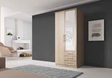 Шафа Fabryka Mebli Idczak з дзеркалом, 2 двері, 3 шухляди - Шафа з орними дверима - Шафа для спальні - 61 x 100 x 207 см - Шафа для вітальні - Вішалка для пальто, Sonoma Cabinet 2d Sonoma/Sonoma