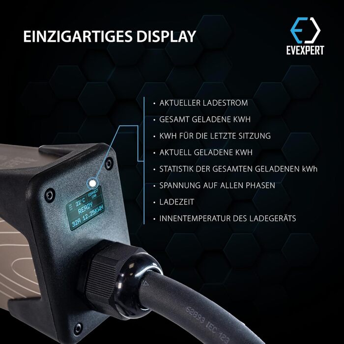 Зарядний кабель EVEXPERT Type 2 Schuko, Eveline Max I/II, 3,7-22кВт Smart EV зарядний пристрій та мобільна зарядна станція для еле