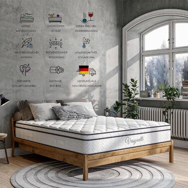 Матрац Vesgantti 160x200 7-зонний пружинний матрац Кишеньковий пружинний матрац середньої жорсткості Ортопедичний бочковий пружинний матрац Кишенькового типу (H3, верхня частина короба 26 см) H3, верхня частина короба 26 см 160 x 200 см