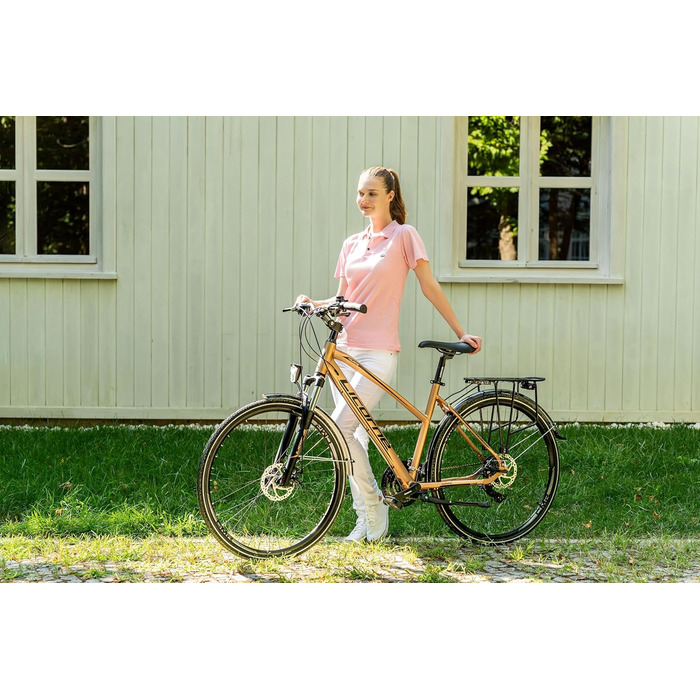 Велосипед Licorne Bike преміум-класу для трекінгу, алюмінієва рама 28 дюймів з дисковими гальмами, підходить для хлопчиків, дівчаток, жінок та чоловіків - 21 швидкість - Гірський велосипед - Кросовий велосипед, темно-золотистий.