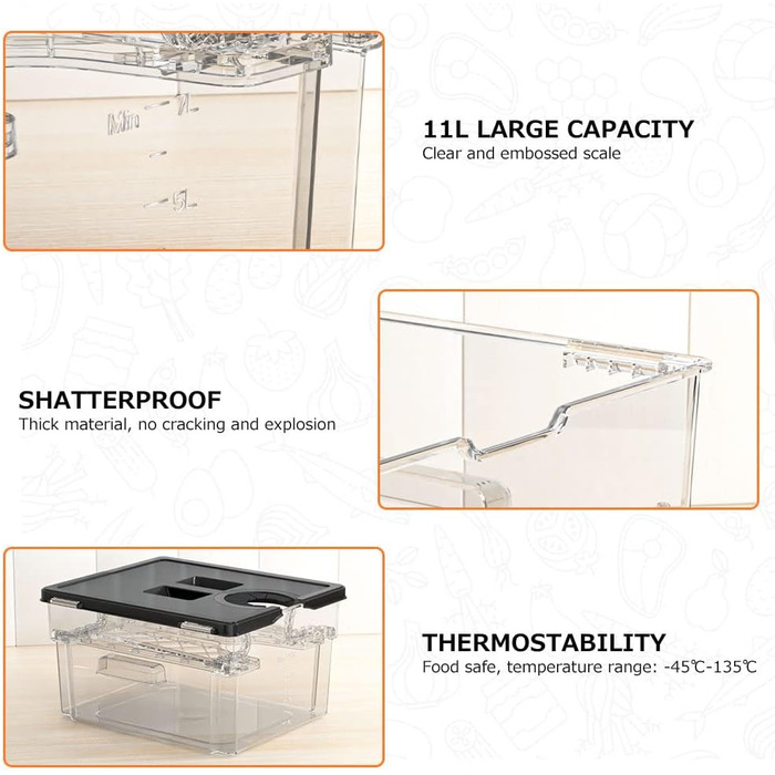 Контейнер Sous Vide з кришкою Контейнер Sous Vide зі стійкою 11 л для плити Sous Vide Stick кількох брендів підходить багатофункціональний дводверний прозорий полікарбонат без BPA