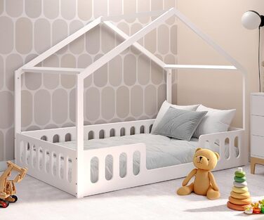 Домашнє ліжко CADANI Janne 2в1 200x120 см біле, знімний гнучкий захист від випадіння, дитяче ліжко, що розкладається, дизайн Монте