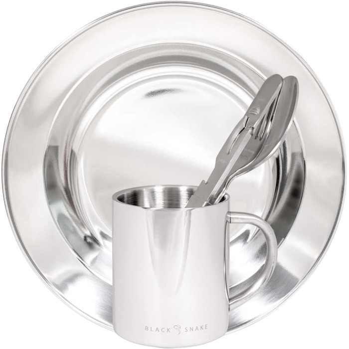 Набір посуду з нержавіючої сталі для кемпінгу тарілка, чашка та столові прибори міцний та багаторазовий для відпочинку на природі, трекінгу та фестивалів