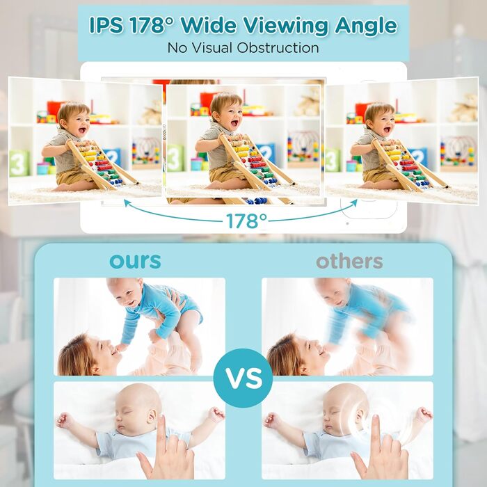 Оновлена версія Blemil, монітор із розділеним екраном 4,3 дюйма IPS із 29-годинним акумулятором, відеоняня з панорамуванням і нахи