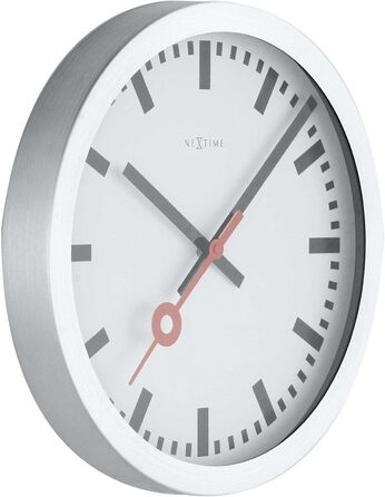 Настінний годинник NeXtime 3999ST STATION у залізничному стилі, безшумний, круглий, ø 35 см, сріблястий