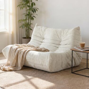 Диван з пінопласту без кісток зручний підлоговий диван з ергономічним дизайном, не потребує складання, диван-мішок для вітальні, спальні, квартири, ігрової кімнати та офісу, бежевий двомісний