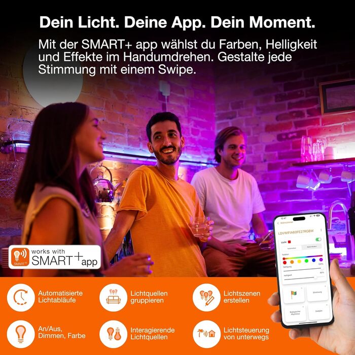 Розумна світлодіодна торшерна лампа LEDVANCE SMART WIFI для непрямого освітлення, Magic RGB, диммер, сріблястий алюміній, незмінна лампа