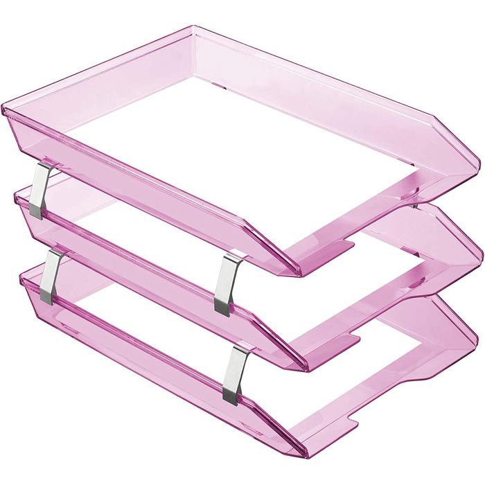 Лоток для листів Acrimet Facility з 3 рівнями та фронтальним завантаженням, лоток для листів/A4, настільний органайзер для файлів, пластик (колір кристально-рожевий)