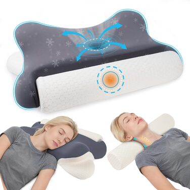 Подушка для шиї, ортопедична подушка 2-в-1 з валиком для шиї, ергономічна подушка з піни з ефектом пам&39яті для сну на боці - подушка для сну для шиї та сну - переможець тесту на подушку для підтримки шиї
