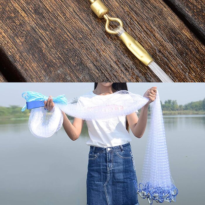 Рибальська сітка-приманка, легкий закид, рибальська сітка ручної роботи, діаметр 10 футів / 3 м, легка ручна рибальська приманка, нейлонова сітка 5/8 дюйма з грузилом для рибальських снастей