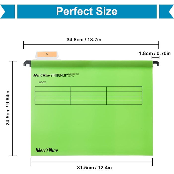 Підвісні папки MerryNine, A4, 5 шт. , поліпропілен, підвісні папки з райдерами та картками-вкладишами, для школи, дому, роботи, офісу, організації (5 кольорів) (1, зелений)