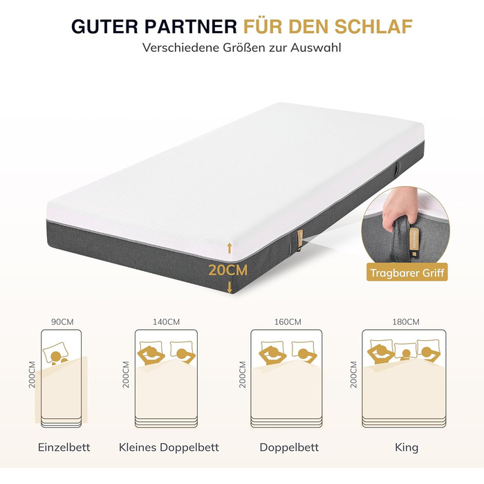 Матрац EGO Home 140x200 см Висота 18 см, середньої жорсткості Ергономічний 7-зонний високоякісний матрац з холодної піни для комфорту та підтримки спини Клімат-регулятор з чохлом, який можна прати Сертифікований Oeko-Tex H3 середньої жорсткості 18 сантиме