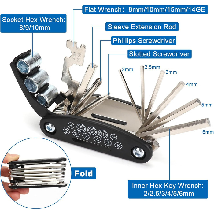Набір для ремонту велосипеда в дорозі, інструмент для велосипеда Мультиінструмент 16 в 1 Аксесуари для велосипеда з підсідельними сумками для велосипеда, набір для ремонту шин велосипеда, набір латок для велосипеда Набір інструментів для велосипеда
