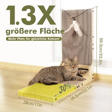 Когтеточка для котів Mora Pets, картонна когтеточка, збільшити, 59 см, когтеточки для котів, L-подібні когтеточки, високоякісні когтеточки з м&39ячиками, гофрований картон, когтеточки, меблі для котів, картонні когтеточки, розмір