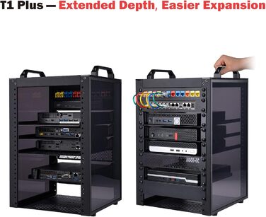 Дюймова серверна шафа, міні-стійка глибиною 260 мм з полицею та заглушкою, для NAS, AV та мережевого обладнання (чорна), 1 Plus, 8U 10-