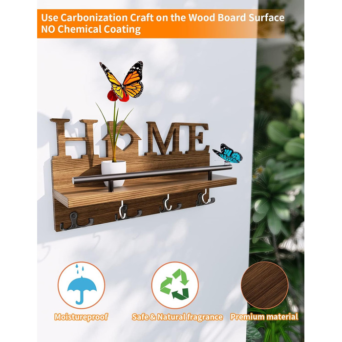 Ключниця - тримач для ключів на стіну з домашнім декором, ключниця з поличкою/настінна поличка з дерева для ключів, органайзер для