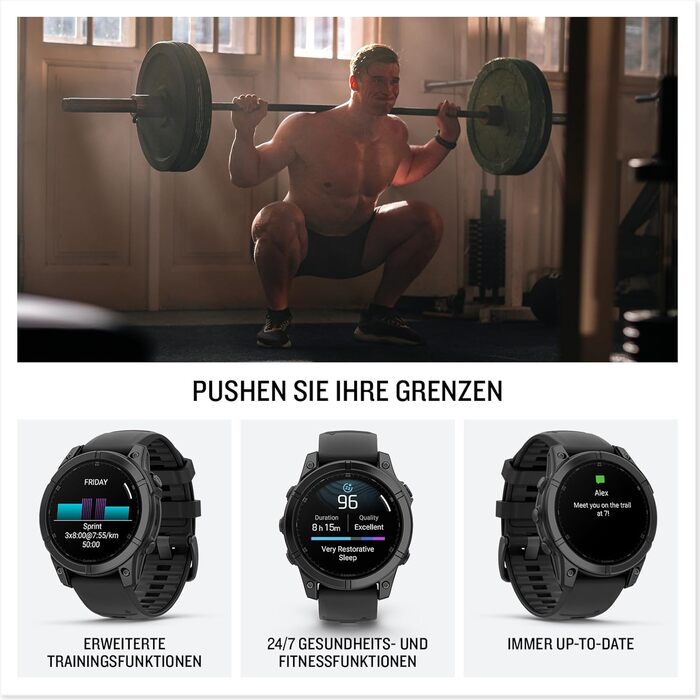 Розумний годинник для різних видів спорту, 1,3-дюймовий AMOLED-сенсорний/кнопковий дисплей, до 16 днів роботи від акумулятора, понад 80 спортивних програм, топографічні карти, музика, сповіщення. fenix E 47mm Чорний/Сірий, 47mm