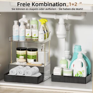 Рівневий органайзер для макіяжу з 2 шухлядами для жінок з великою кількістю речей - Багатоцільовий настільний органайзер для туалетного столика - Великий органайзер для догляду за шкірою чорного кольору. Квадратний - Чорний, 2-