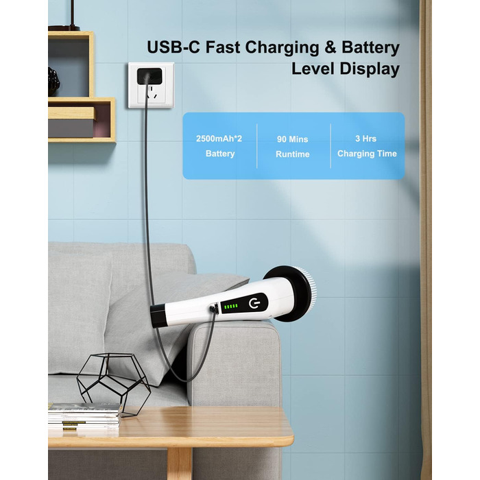 Електрична щітка для чищення, електричний спін-скребок бездротовий з 8 змінними насадками для свердління, швабра для ванни та плит