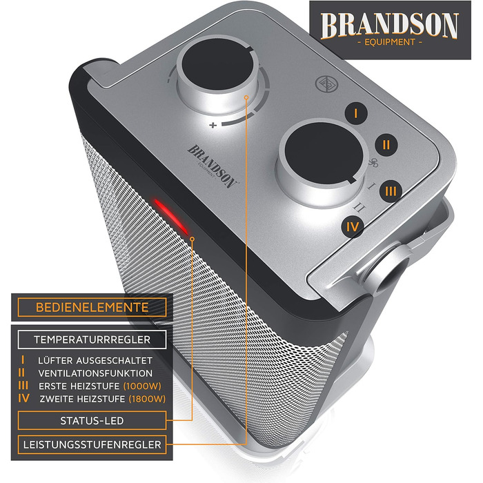 Енергозберігаючий, тихий електричний керамічний обігрівач - Електричний обігрівач з 2 режимами нагріву - Захист від перегріву - Коливання - Термостат - Ванна кімната, спальня, вітальня A Срібний