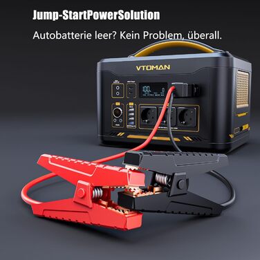 Портативна електростанція VTOMAN Jump 2200 з пусковими кабелями - акумулятор LiFePO4 ємністю 1548 Втгод/2200 Вт (пікова потужність 4400 Вт) з можливістю розширення до 3096 Втгод для евакуації транспортних засобів у надзвичайних ситуаціях DE - Jump 2200 пу