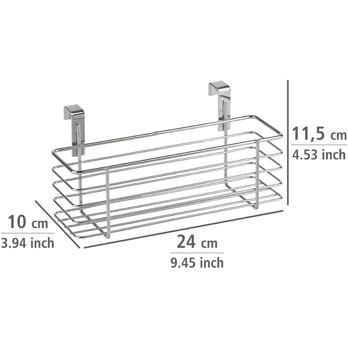 Підвісний кошик WENKO Slim, органайзер для підвішування на дверцятах шаф або шухлядах, металевий кошик, 24 x 11,5 x 10 см, хромований хромований/чорний тонкий