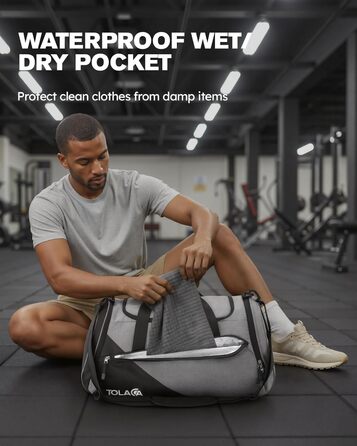 Великий спортивний рюкзак Tolaccea 47L з відділенням для взуття, відділенням для вологи, щотижневою дорожньою сумкою, спортивною сумкою, сумкою для фітнесу та тренувань для чоловіків та жінок, для тренажерного залу, подорожей, плавання, сауни, футболу (сі