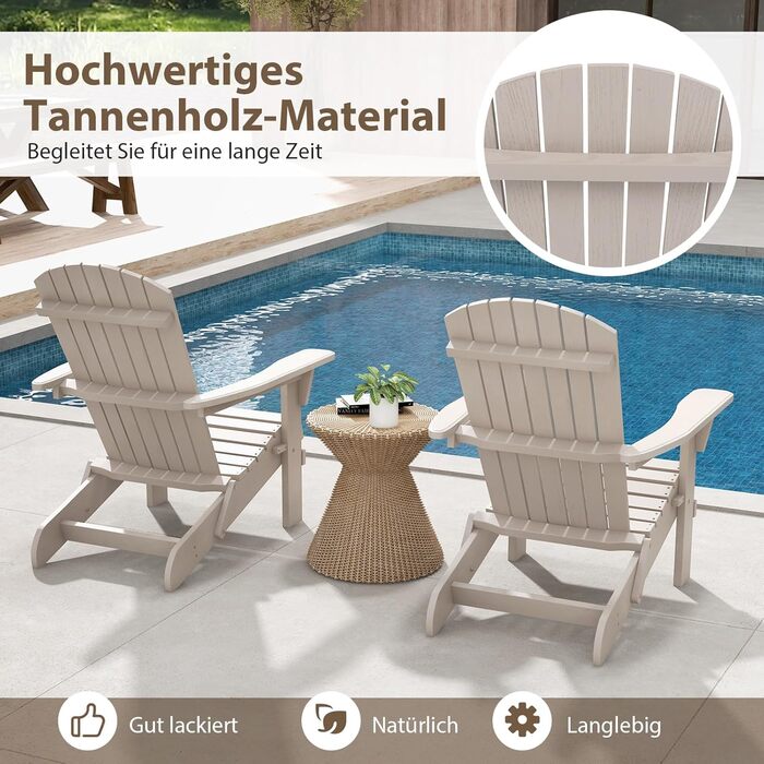 Складане крісло COSTWAY Adirondack, комплект з 2 шт. , дерев&39яне крісло Adirondack, садове крісло з високою спинкою та широкими підлокітниками для саду, патіо, вантажопідйомність 180 кг (сіре) сірого кольору, комплект з 2 шт.