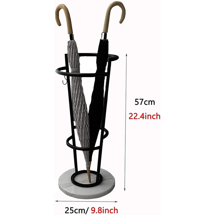 Тримач для парасольки RAABYU Підставка для парасольки Залізна мармурова основа Підставка для парасольки з гачком Підставка для парасольки Апартаменти Готель Вхід в офіс Декор Тримач парасольки чорний 25 * 57 см
