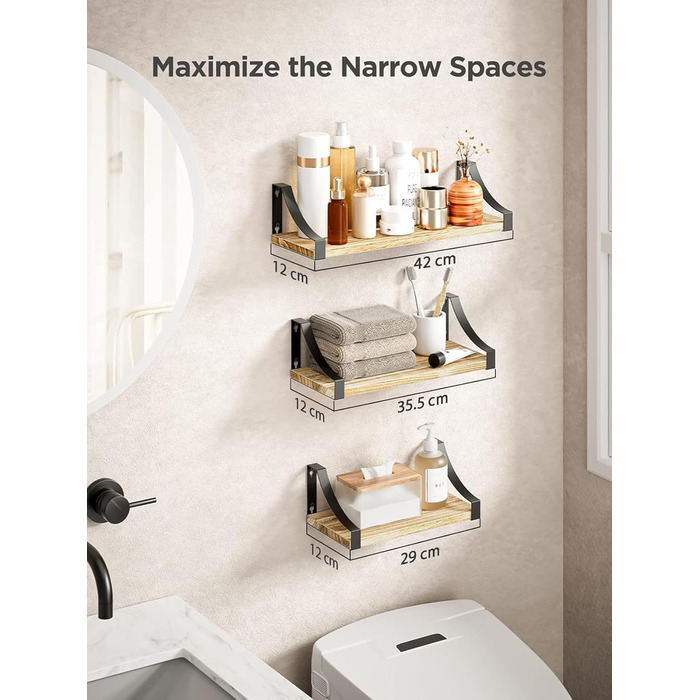 Набір настінних полиць Pipishell із 3 предметів, дерево та метал, настінні полиці для зберігання, дерев&39яний металевий дріт у рустикальному стилі, для вітальні, спальні, офісу, ванної кімнати або кухні (коричневий)